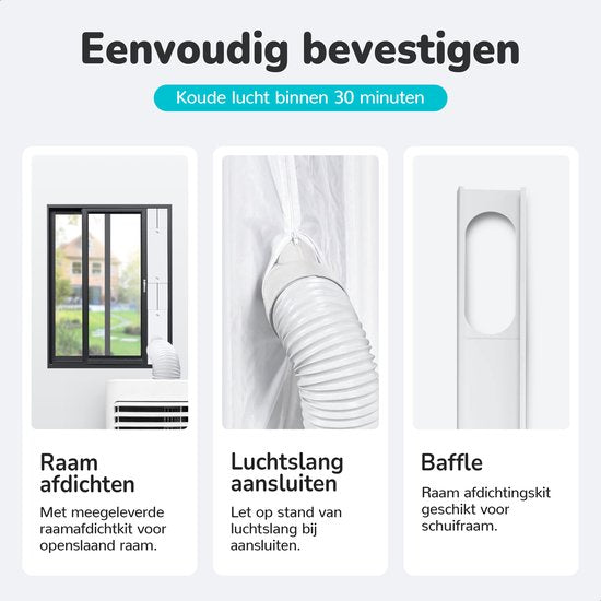 Bloomfold 4-in-1 Mobiele Airco – Incl. Raamafdichtingskit – 9.000 BTU – 31,5 x 31 x 70 cm – Wit