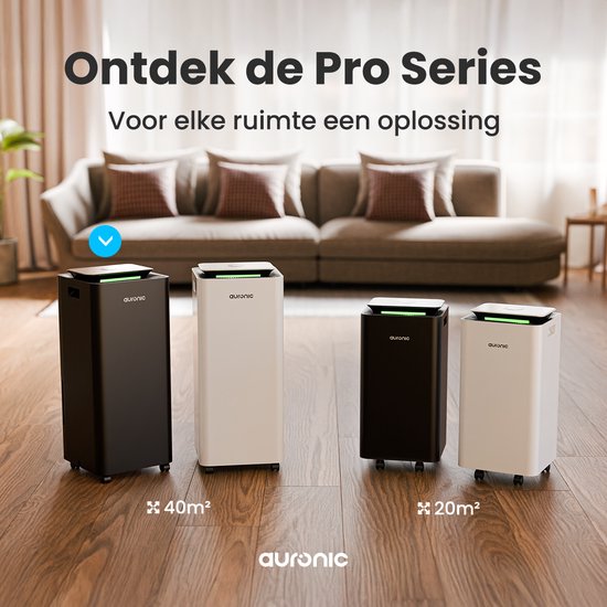 Auronic Luchtontvochtiger en Luchtreiniger - Pro Series - 20L per dag - Was-droog functie - Slaapkamer, Badkamer en Woonkamer - Vochtvreter voor in Huis - Zwart