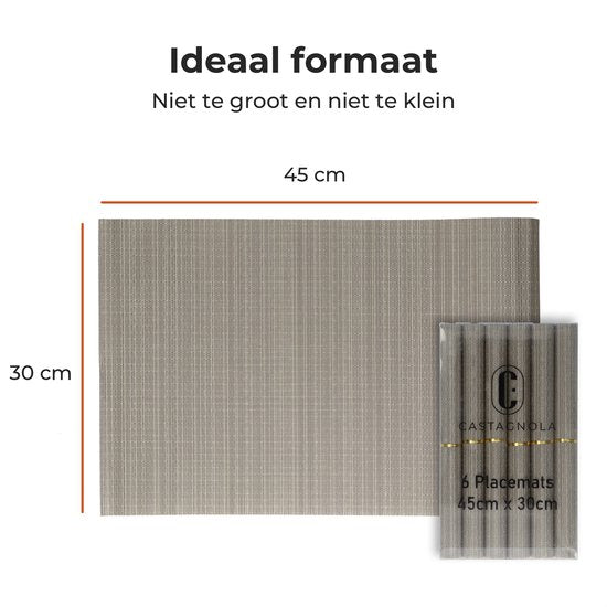 Castagnola Placemats - Placemat van Kunststof - Onderlegger - Onderzetter - Placemats Plastic en PVC - 6 Stuks - 45 x 30 cm - Bruin
