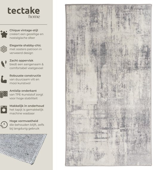 tectake® Vintage design tapijt - Laagpolig vloerkleed voor woonkamer, kinderkamer, slaapkamer of hal - Wasbaar - Div. afmetingen - 60x110cm - beige/grijs