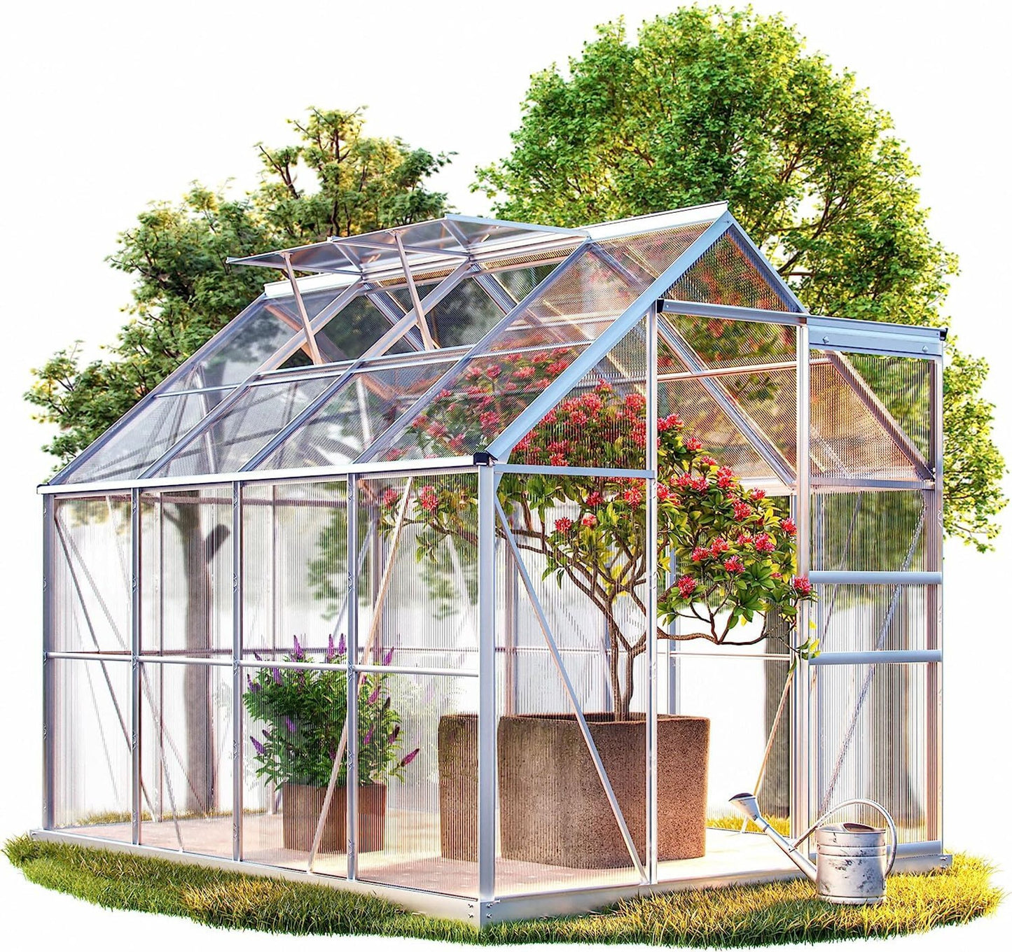 Kas M4 Polycarbonaat met Voet – 250 x 190 x 195 cm – 7,6 m³ – 2 Dakramen – Regengoot