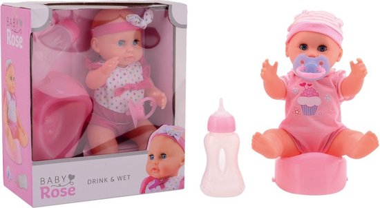 Baby Rose drink- en plaspop 25cm - Babypop