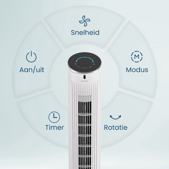 Auronic Torenventilator - Vloerventilator - Luchtkoeler - Ventilator Staand - 105 CM - 5 Snelheden - Met Afstandsbediening - Stille Ventilator - Fan - 45 dB - Wit