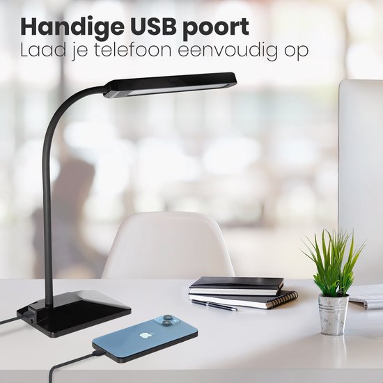 Auronic Bureaulamp - Verstelbaar - LED - Zwart - 66 x 14.5 x 11 cm