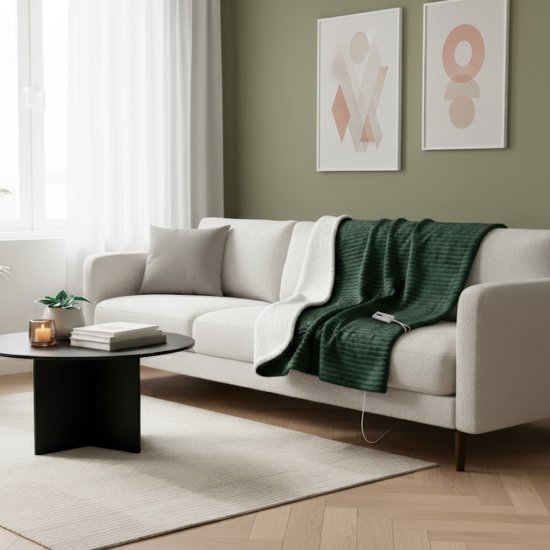 Tomado TEB1804G - Elektrische bovendeken - omslagdeken - Warmtedeken - Superzachte fleece stof - 180 x 130 cm - Groen