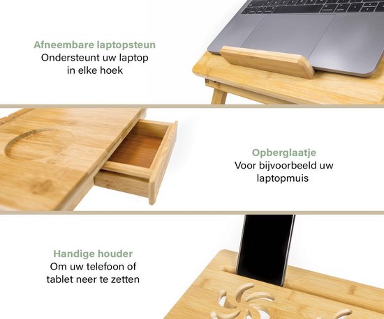 Budu Laptoptafel - Bedtafel - Banktafel - Laptoptafel verstelbaar - Laptoptafeltje Bamboe hout - Laptopstandaard - Ontbijttafel - Ontbijt op bed