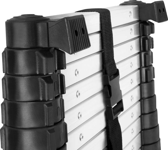 VONROC PRO telescoopladder - 3,80 meter - goedgekeurd volgens EU- en NL-veiligheidsnormen - softclose - geïntegreerde muursteunen en dwarsbalk voor meer grip en veiligheid