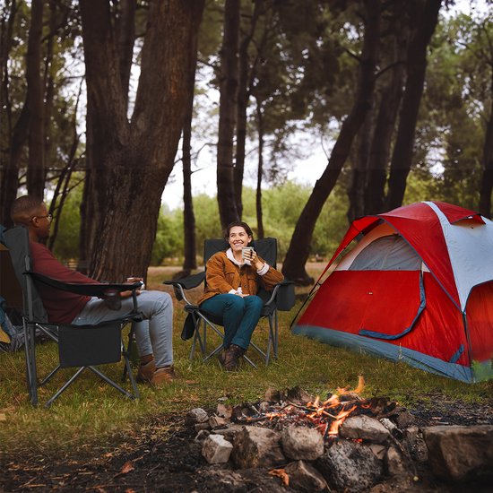TRVLMORE Campingstoel - Opvouwbaar - Comfortabele Vouwstoel - 150 kg draagvermogen - Drankhouder - Koelvak - Zijvak - Zwart