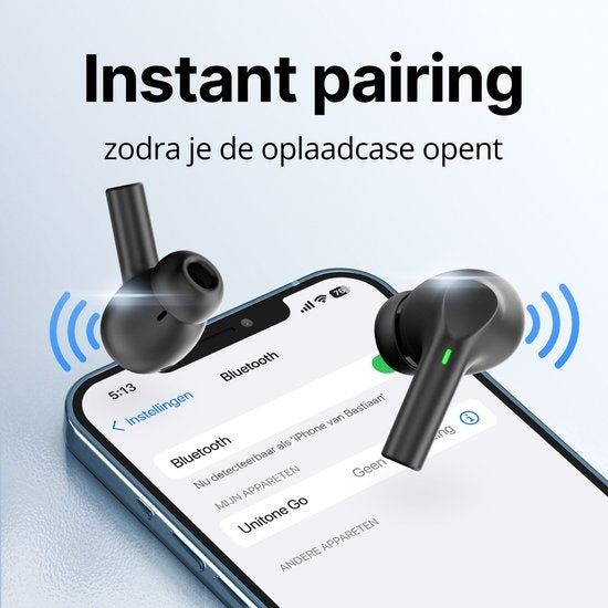 Unitone Go Draadloze Oordopjes - Bluetooth Oortjes - Earpods - Geschikt voor Apple & Android - Zwart