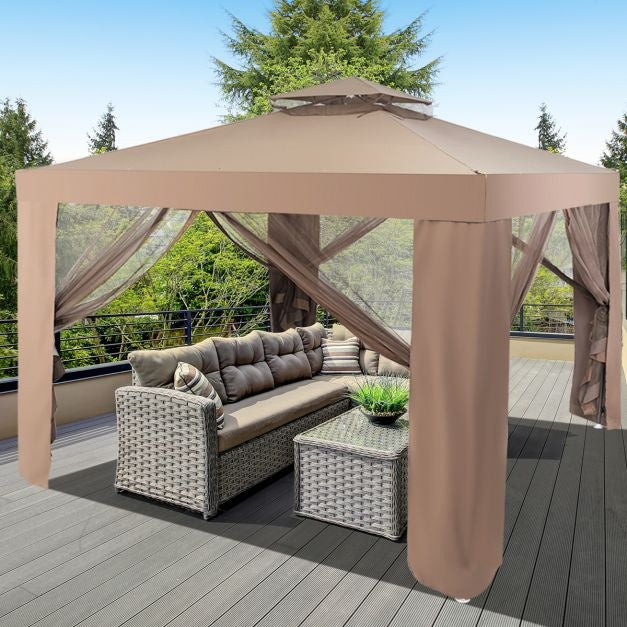 Tuinpaviljoen - Vouwpaviljoen - Paviljoen - Partytent - Gazebo - 3,25x3,25cm - 4 Mesh zijwanden - Cremewit