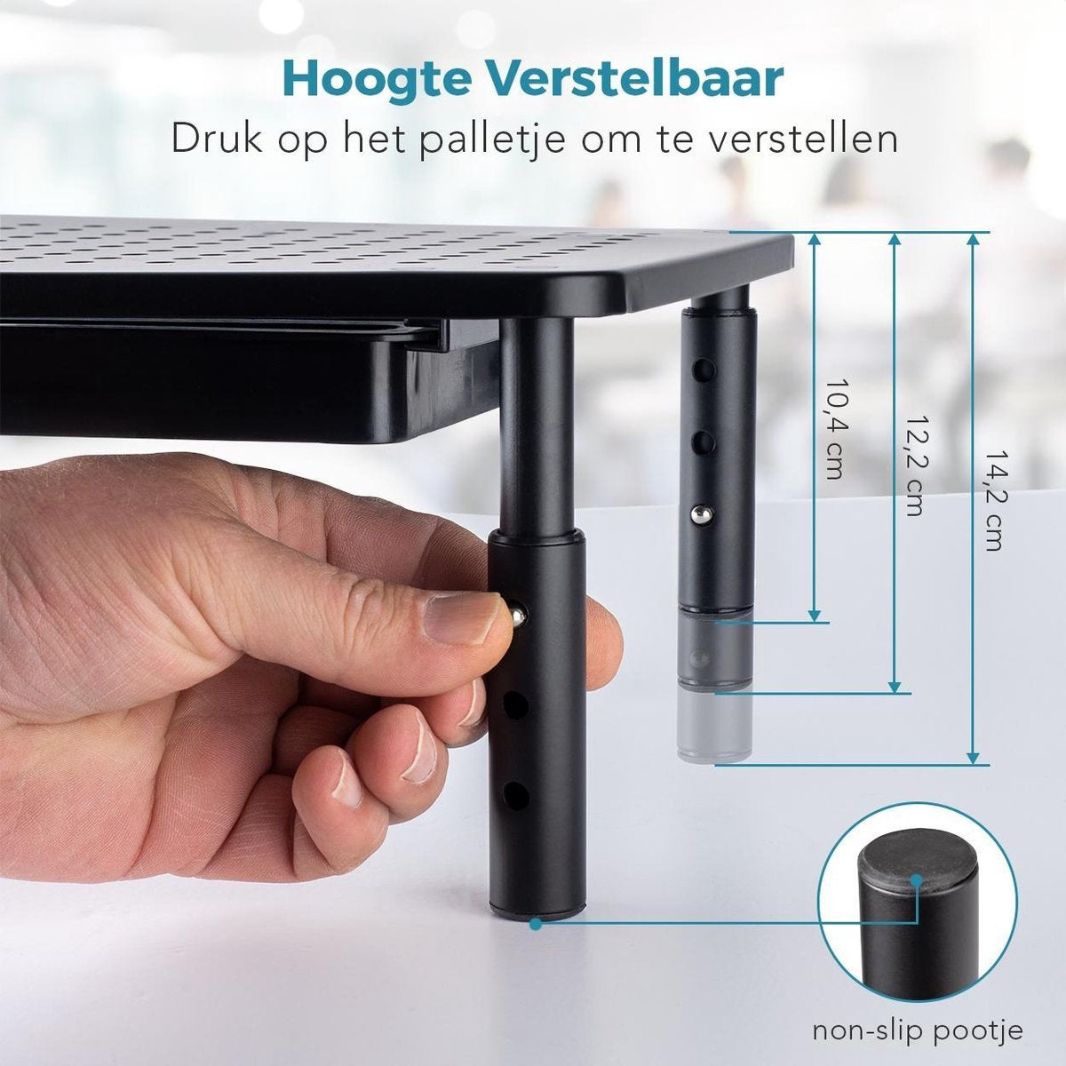 Auronic Monitorstandaard - Monitor Verhoger - Beeldscherm Verhoger - 2 Stuks - Verstelbaar - 37 x 23,5 x 10 cm - Metaal - Zwart
