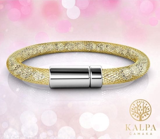 Yolora Dames Mesh Armband - Kalpa Camaka Kristallen - Goudkleurig - Vrouwen Armband Goud - Sieraden - Luxe Giftbox - Geschenkdoos - Cadeau doos - Exclusieve Geschenkverpakking - Mooie Cadeauverpakking - Moederdag Cadeautje