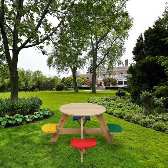 AXI Ufo Picknicktafel Rond voor 4 kinderen in Regenboog kleuren - Picknick tafel van hout - 120x120x56cm