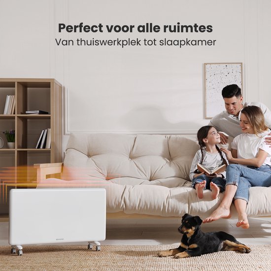 Auronic Convectorkachel - 2000W - Elektrische Kachel - 3 Standen - Metalen Paneelverwarming - Vrijstaand - Wielen - Wit