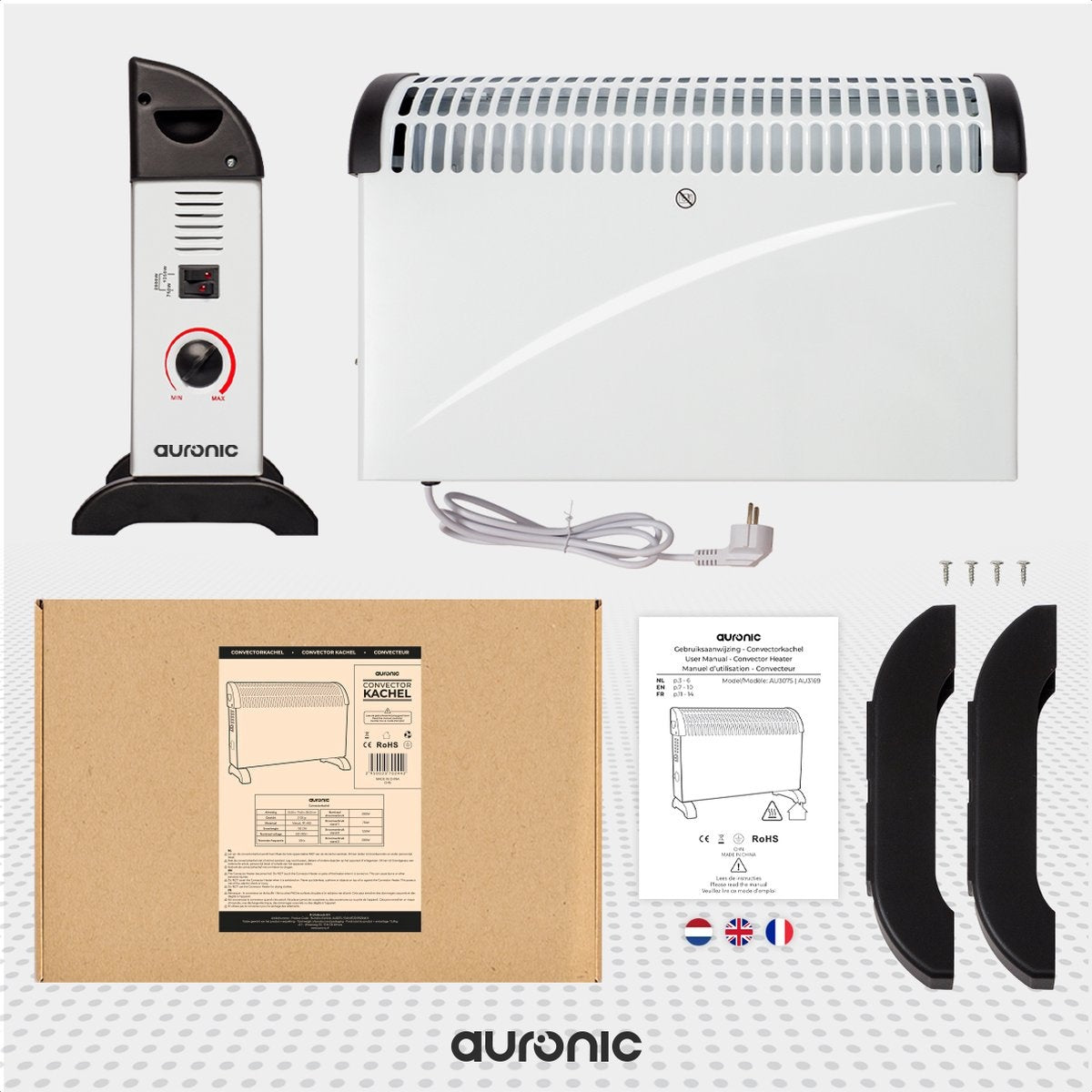 Auronic Elektrische Convectorkachel - 750/1250/2000 Watt - Verstelbare Thermostaat - Wit - 53.5x19.6x38.5