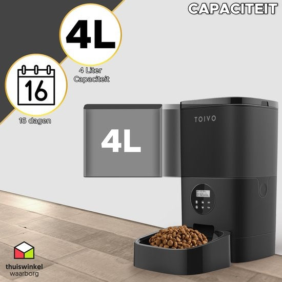 Toivo Voerautomaat 4L Pro - Automatische Voerbak - Voerdispenser - Katten en Honden Voerautomaten