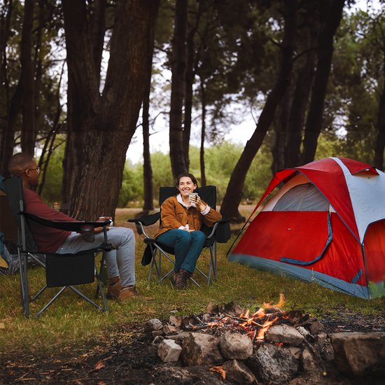 TRVLMORE Campingstoelen - Opvouwbaar - 2 Stuks - XL - Vouwstoelen - 150 kg draagvermogen - Drankhouder - Koelvak - Zijvak - Klapstoel - Zwart