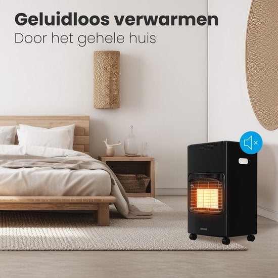 Auronic Mobiele Gaskachel - met Wieltjes - tot 60 m² - 4100W Gas Heater - Inclusief Gasdrukregelaar en Gasslang - Zwart
