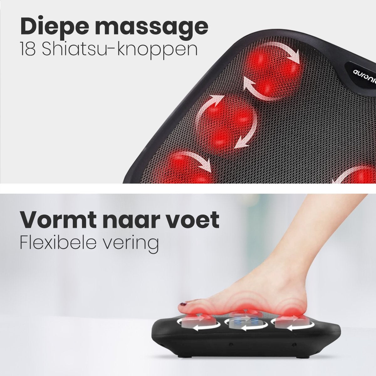 Auronic Voetmassage Apparaat – Warmtefunctie – 36,3 x 34,6 x 9 cm – Zwart