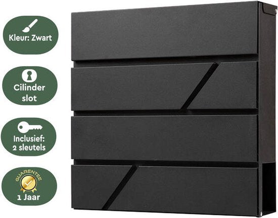BRASQ Brievenbus Hangend antraciet Deluxe - Wandbrievenbus met Slot en krantenvak - Incl. Montagemateriaal & 2 Sleutels - Postbus - brievenbus - RVS