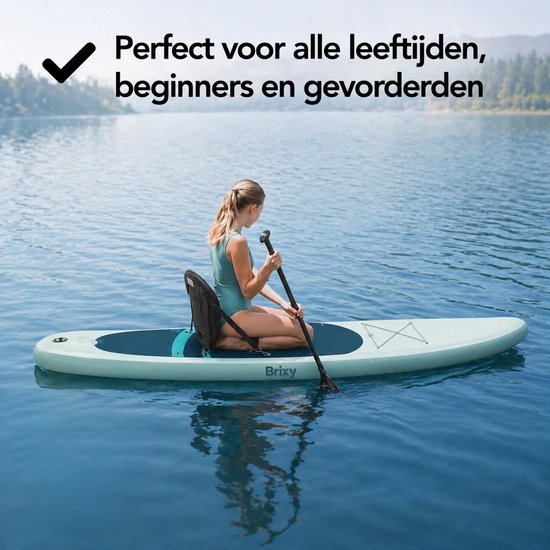 Brixy 2-in-1 SUP Board - met Zitje - Opblaasbaar Paddle Board - Complete Set - 335 cm - Max. 175 kg - Mintgroen/Blauw