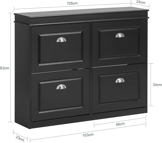 SoBuy Schoenenkast met 4 Kleppen – MDF – 105 x 82 x 24 cm – Zwart