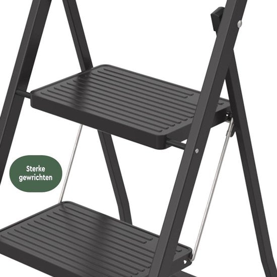 BRASQ Huishoudtrap 2-treden zwart - keukentrap inklapbaar metaal voor particulier en professioneel gebruik - Trapladder - Antislip