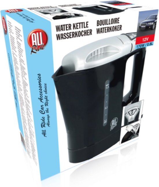 All Ride Waterkoker - voor op reis - 12V - 0.8L - Kunststof - Zwart