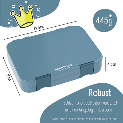 Bearfoot Bento Box - Blauw - 21,3 x 15 x 4,5 cm - Lekvrij, Vaatwasserbestendig