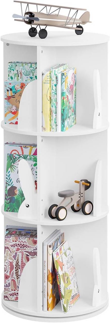 Woltu Kinderboekenkast - Draaibaar - 3 Niveaus - 40 x 97 cm - 30 kg - Wit