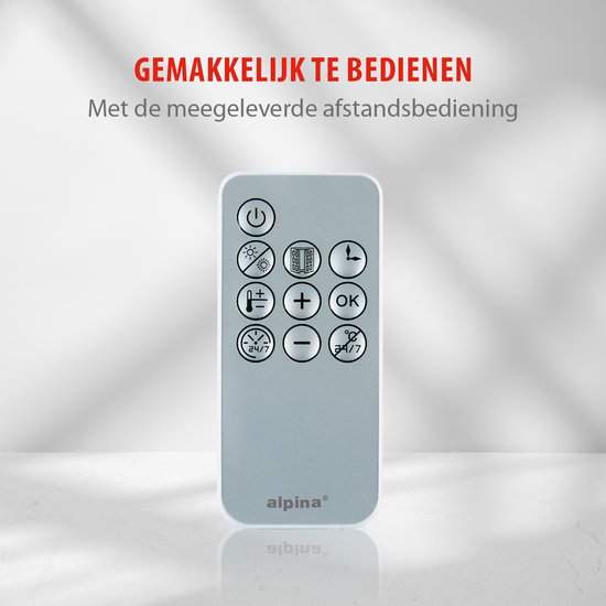 alpina Wandkachel – Met Timer & Afstandsbediening – 2000 W – 42 x 17.5 x 10.5 cm – Wit