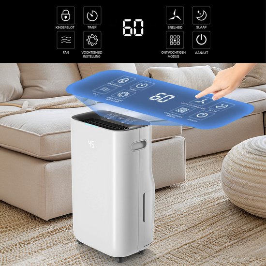 Komodo Luchtontvochtiger Humi S - 25L Per Dag - Slaapkamer, Badkamer, Huis & Kelder - Dehumidifier - Was-droog Functie - Voorkomt Schimmel