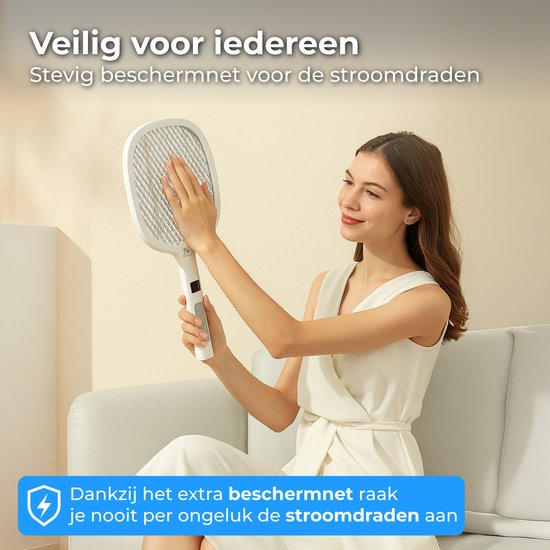 Nuvance Elektrische Vliegenmepper - Usb Oplaadbaar - Muggenlamp - met Display - Muggenstekker - Vliegenvanger - Vliegenlamp - Wit