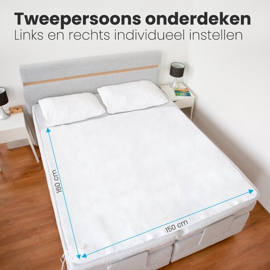 Auronic Elektrische 2-Persoons Onderdeken – Instelbare Voetzone, 9 Warmtestanden, 120W – 160 x 150 cm – Wit