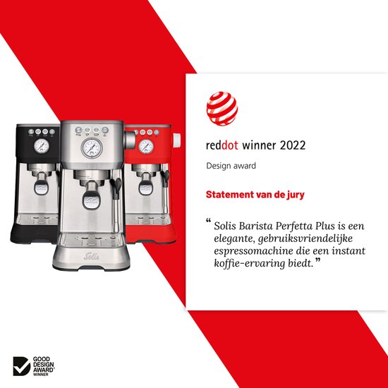 Solis Barista Perfetta Plus 1170 V2 Pistonmachine - Heerlijke Koffie Binnen 1 Minuut - Compacte en Hoogwaardige Espressomachine - Melkschuimsysteem - Zilver