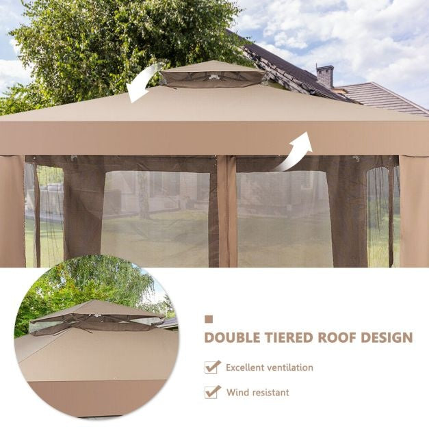 Tuinpaviljoen - Vouwpaviljoen - Paviljoen - Partytent - Gazebo - 3,25x3,25cm - 4 Mesh zijwanden - Cremewit