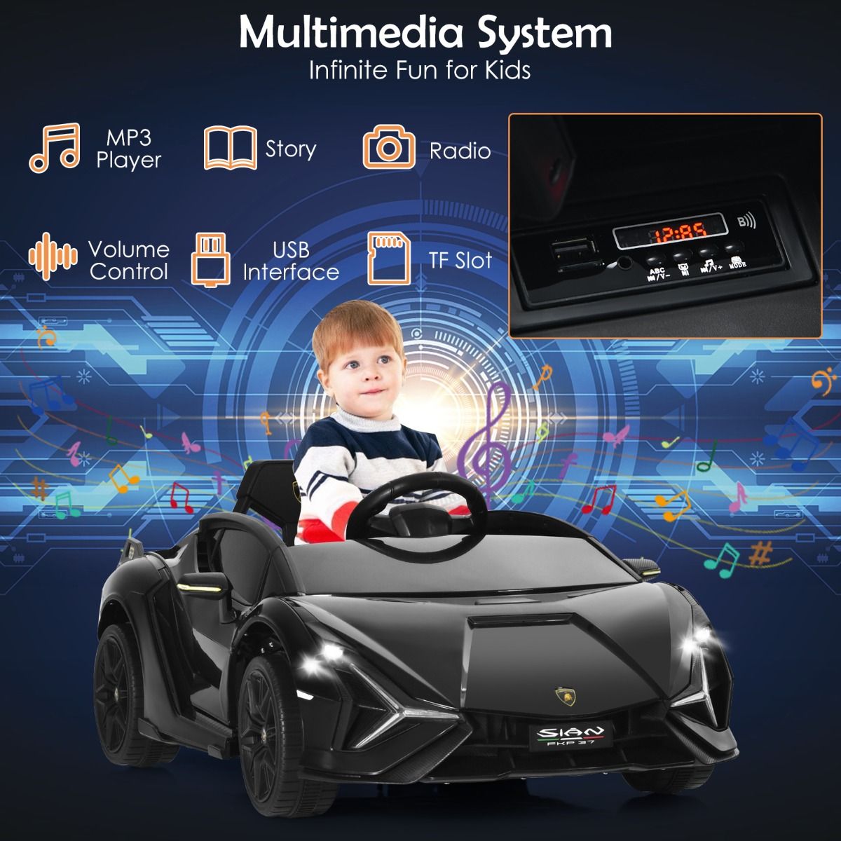 Coast Elektrische Kinderauto - 2,4G afstandsbediening - LED koplampen en muziek - zwart