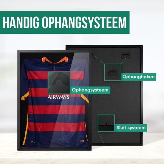 Avalo 3D lijst met glas voor voetbalshirt 60x80 cm zwart