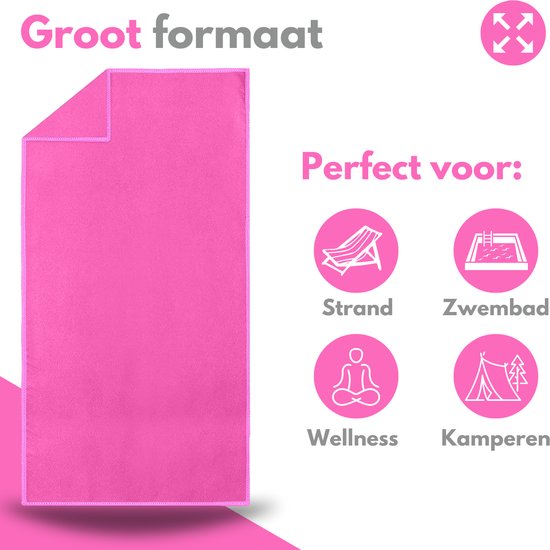 VAIVE Microvezel handdoek - Strandlaken 100x200 - Badlaken - Reishanddoek Sneldrogend - Roze