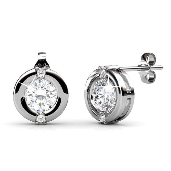 Yolora Dames Oorbellen met Ronde Kalpa Camaka Kristallen - Zilver kleurig - 18K Witgoud Verguld - Moederdag Cadeautje