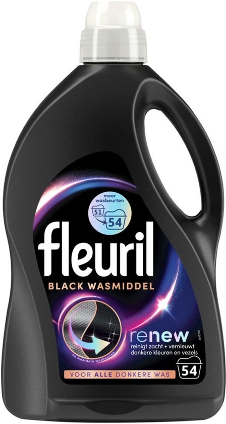 Fleuril Black - Vloeibaar Wasmiddel - Donkere en Zwarte Was - 54 Wasbeurten - Grootverpakking