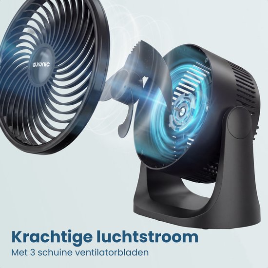 Auronic Tafelventilator - 3 Snelheden - Mini Ventilator - Vloerventilator - Muurmontage mogelijk - 41db - 90° Oscillatie - 7 Meter Luchtstroom - Zwart