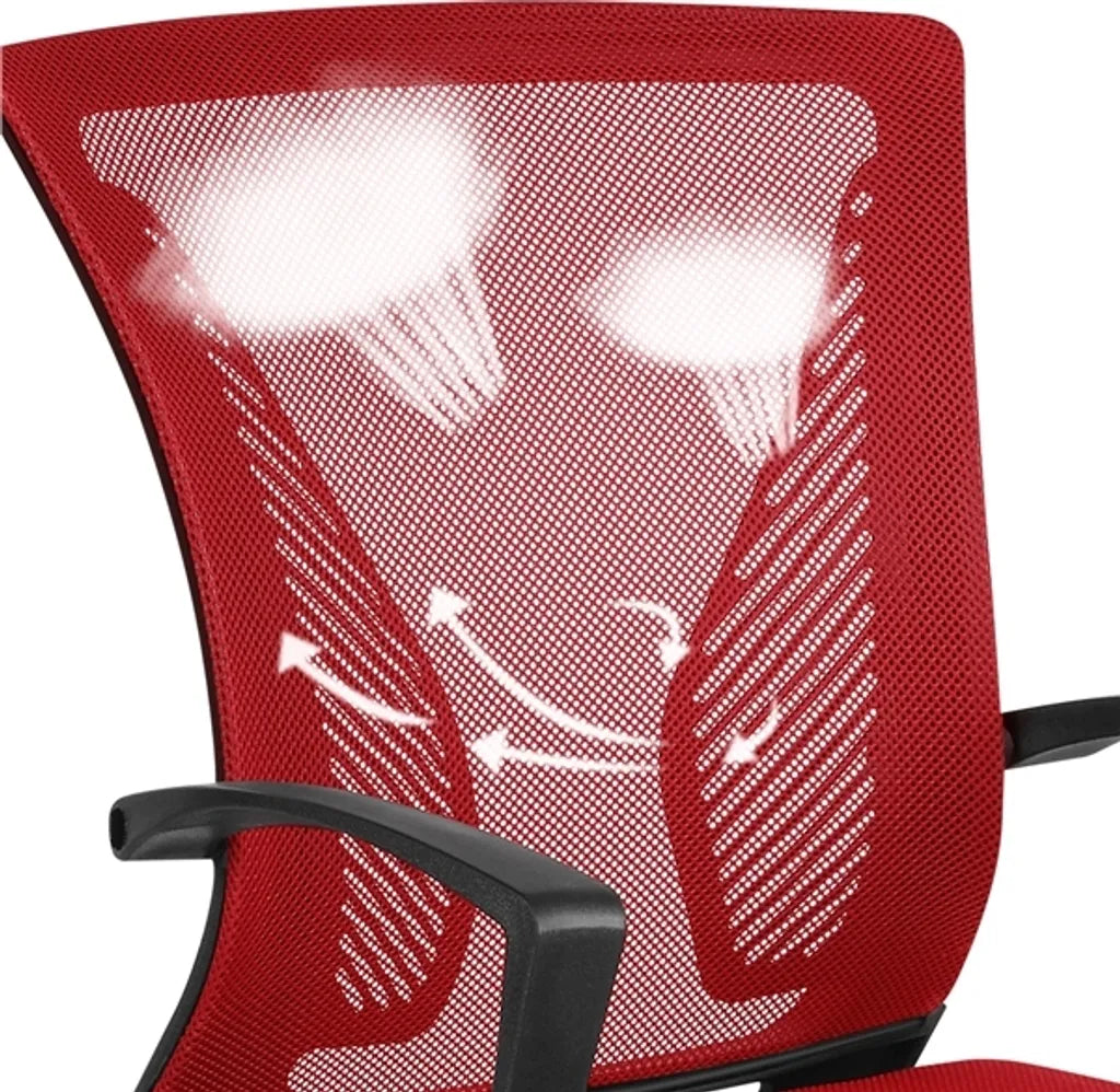 Yaheetech Ergonomische Bureaustoel 60 x 60 x 91-100,5 cm - Rood - Verstelbare Draaistoel met Mesh Rugleuning