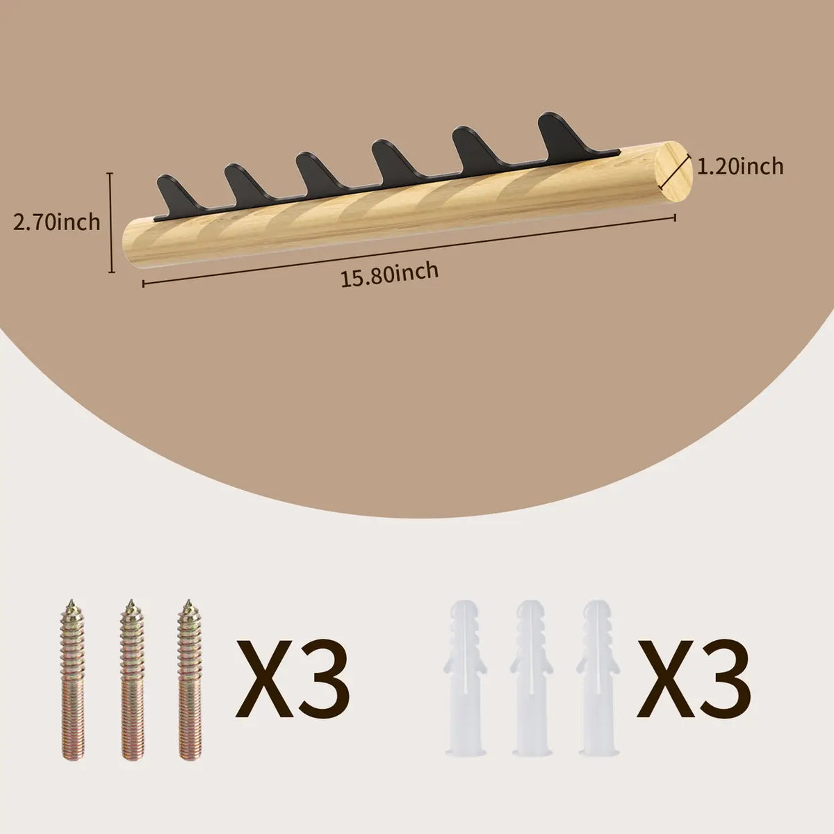 Wkapanou andkapstok met 6 Haken – FSC Rubberhout & Aluminium – Tot 30 kg
