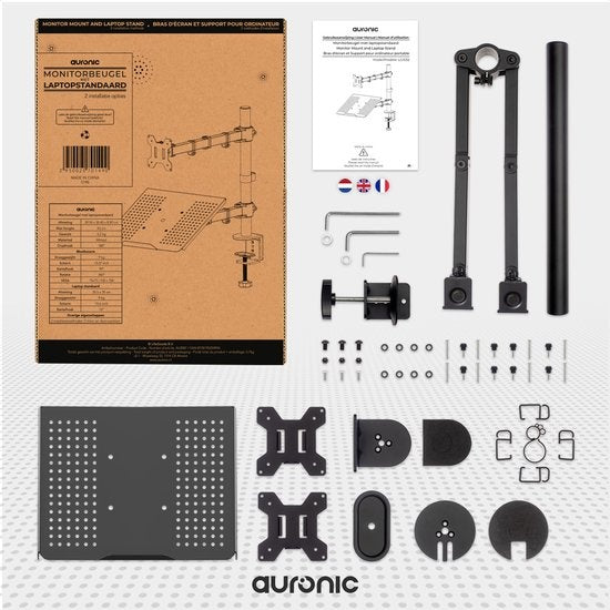 Auronic Monitor Arm - 2 Schermen - 13 tot 27 Inch - Verstelbaar - Staal - Zwart