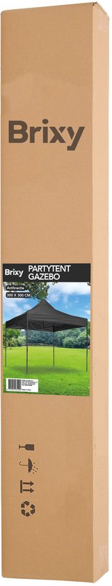 Brixy Partytent - Opvouwbaar - Easy Up - 3x3m - Waterdicht - Paviljoen - Incl. Draagtas - Zwart