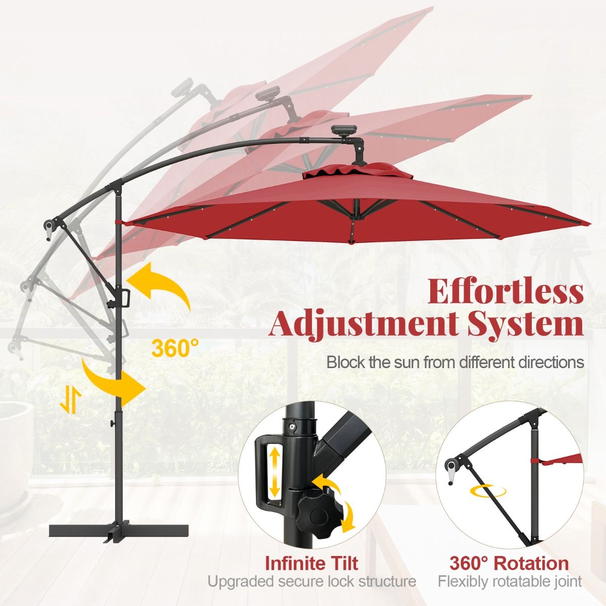 Coast vrijstaande parasol - 32 LED-lampjes - draaibaar en kantelbaar - rood - 300 cm