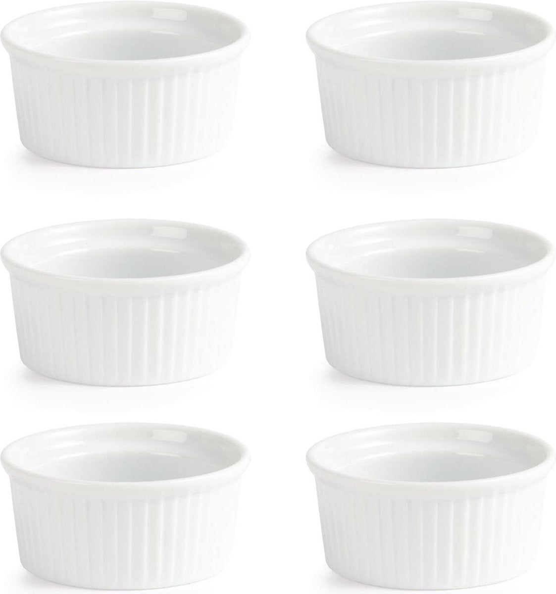 BIA Olympia 6x Crème Brûlée Schaaltje / Ramekin - 9 cm Ø - Wit Porselein - Oven, Vriezer en Vaatwasserbestendig