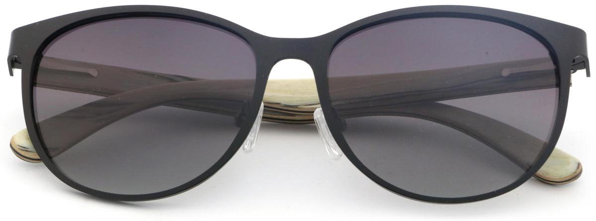Bluxer® Houten Zonnebril - Unisex Gepolariseerde UV400 Zonnebril - Zwart RVS Frame met Ebony Houtfineer - Grijze Lens - 145 mm x 50 mm
