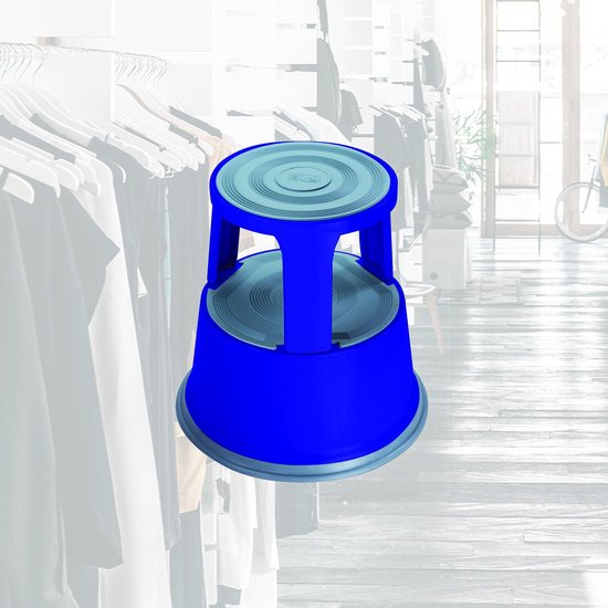 BRASQ Opstapkrukje Premium Blauw - Draagvermogen 150 kg - Opstapkruk - Olifantenvoet - Kantoorkruk - Roltrap - Kruk - Metaal